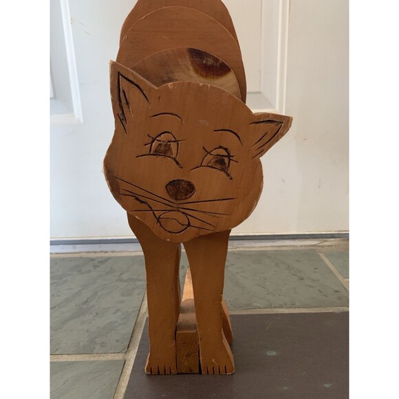 Handmade Wood Kitty Cat Doorstop Country Decor Folk Art Primitive Large Vintage - Picture 3 of 7